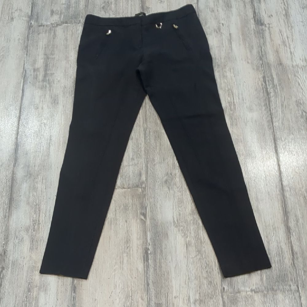Massimo Dutti Luxury Black Riding Trousers Gold Zipper Detail, sz 4